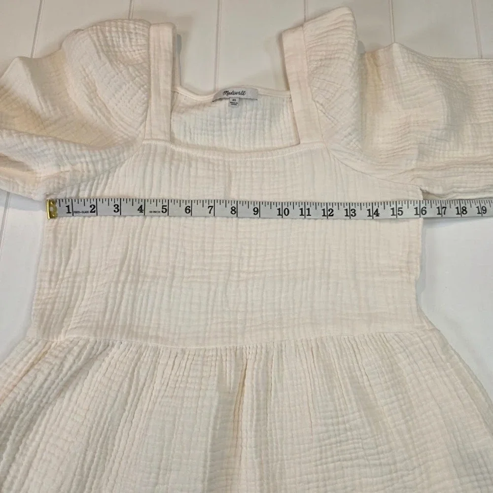 Madewell‎ XS Lightspun Millbrook Peplum Top Ivory Gauze Puff Sleeve Square Neck